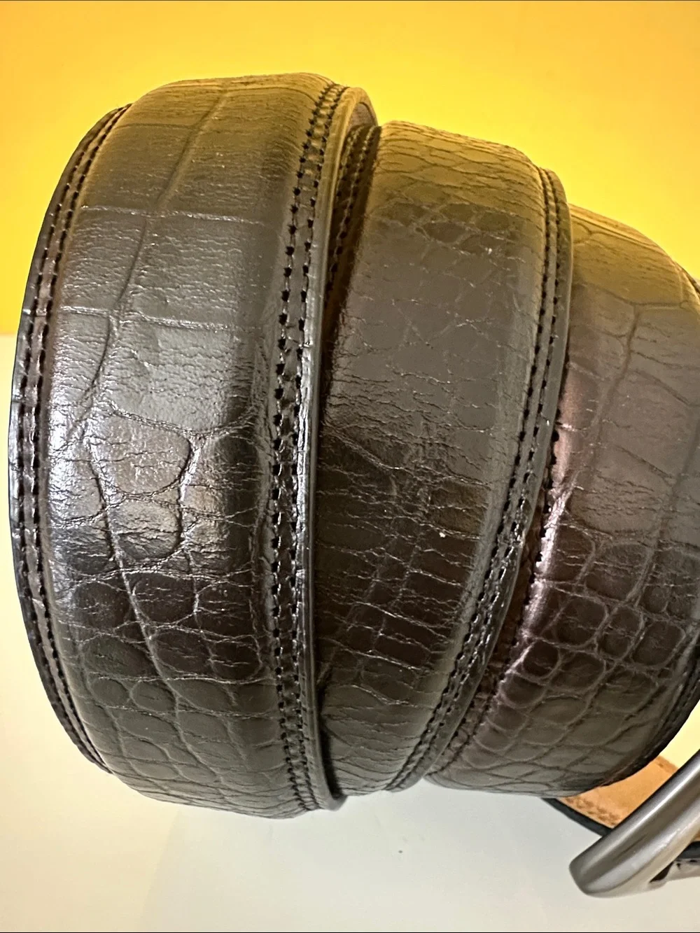 Men's Black Leather Croc Embossed Dress Belt with Brushed Steel Buckle 3XL